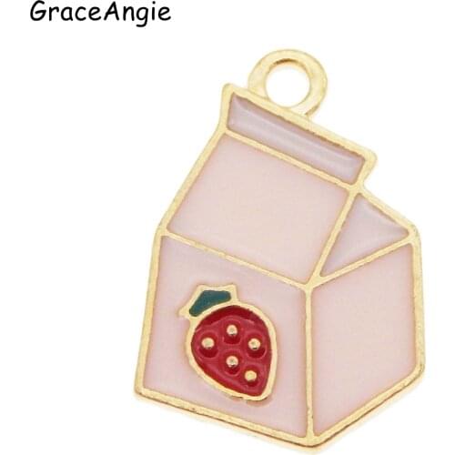 5pcs/pack Enamel Pink Strawberry Milk Carton Charm Pendant 19*13mm Earrings Accessories Charm Pendant Necklace Accessories