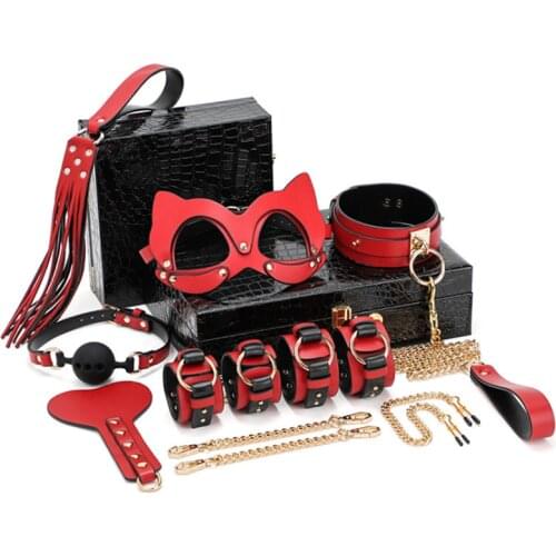 8pcs/set Adult Game Props Men Women SM Sex Toys Handcuffs Nipple Clip Whip Spanking Bdsm Bondage Set Toolbox High-end Players
