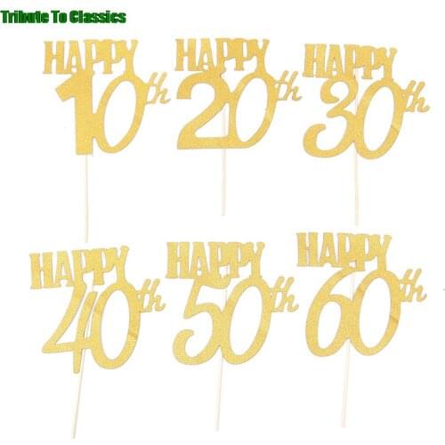1Pc 10 20 30 40 50 60 Happy Birthday Cake Topper Wedding Cake Decorating Supplies for Cake Birthday Party Decors for Adult