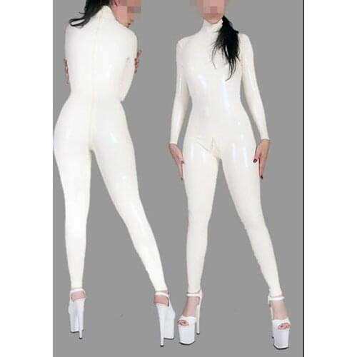 Handmade white latex rubber catsuit back 2way zipper custom made rubber zentai