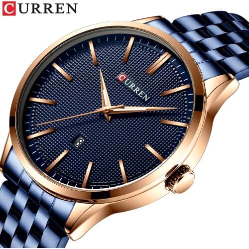 CURREN Fashion Quartz Watches Men New Sport Mens Watch Stainless Steel Band Clock Male Blue Wristwatch Causal Business Watch