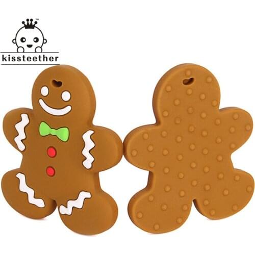 Baby Teething Chew Toys BPA Free Safe Silicone Villain Teether 10pcs Gingerbread Man Silicone Pendants DIY Crafts Baby Teether