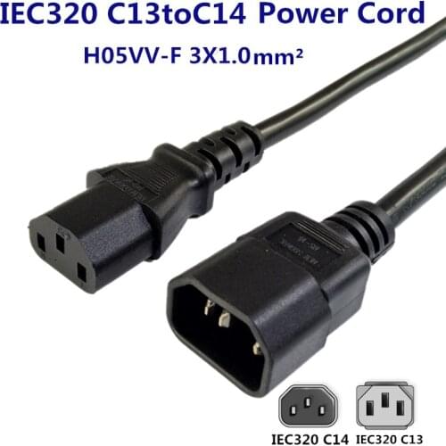 IEC 320 3-Pin C14 Male To C13 Female Main Power Extension Cord Lead Cable