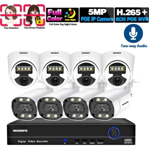 5MP POE CCTV Video Surveillance 8 Cameras 8CH NVR Kit Home Security Camera System Outdoor Audio Color Night Vision IP Cam Set
