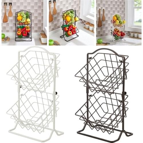 Kitchen Vegetable Storage Rack 2 Tier Fruit Basket Stand Fruit Bowl Storage Tray 37MF