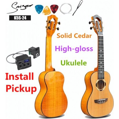 Ukulele 24 Inch Solid Cedar Mini Electric Concert Acoustic Guitar 4 Strings Ukelele Guitarra Install Pickup Highgloss Wood Color