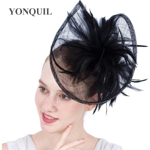 Sinamay Fashion Fascinator Hat Hair Pin Bride Elegant Chic Headpiece With Fancy Feather Headdress Eleagnt Ladies Bridal Hats