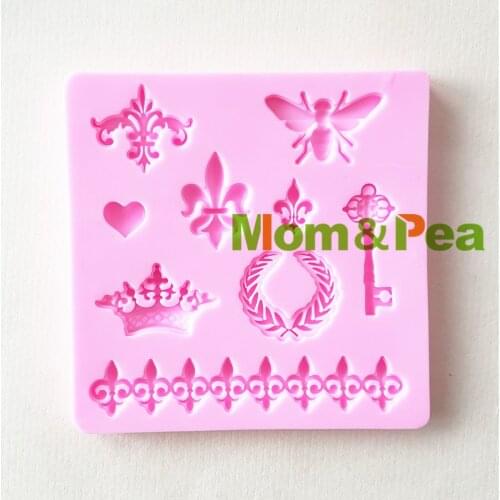 Mom&Pea 1433 Free Shipping Bee Key Crown Mold Cake Decoration Fondant Cake 3D Mold Soap Mold Food Grade