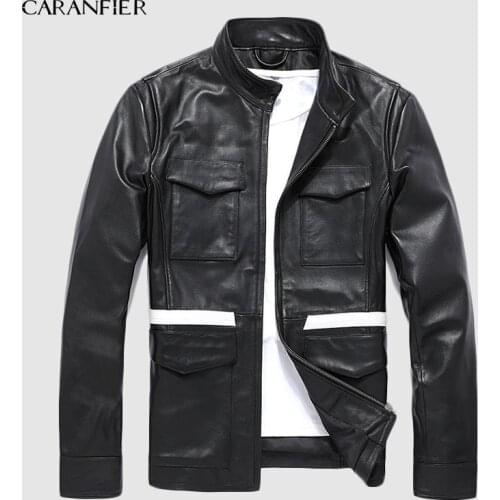 CARANFIER Sheepskin Leather Jacket Mens Brand Indian Motorcycle Multifunction Jacket Men Liner Detachable Real Leather Jacket