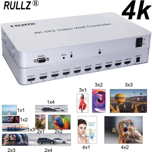 3x3 HDMI Video Wall Processor 9 Dynamic Image Screen Splicer Splitter 3x2 2x2 3x1 1x3 2x3 4x2 2x4 Display Video Wall Controller