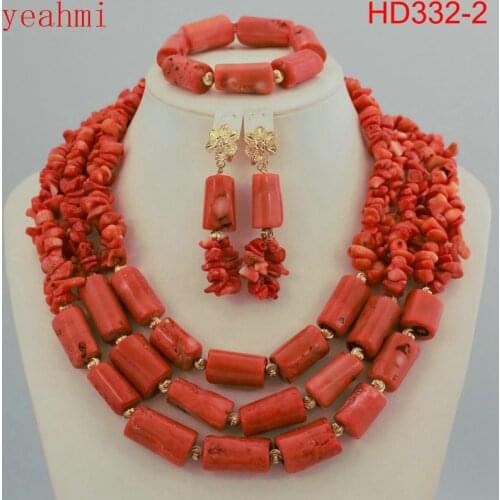 Nigerian Coral Jewelry Sets Coral Beads Necklace Set Nigerian African Wedding Beads Jewelry Sets Free Shipping HD332-1