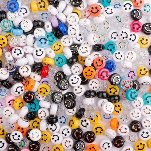 New Handmade Beaded Toys Acrylic Loose Beads Smiley Round Flat Beads DIY Bracelet Necklace Jewelry Accessories Childrens Toys
