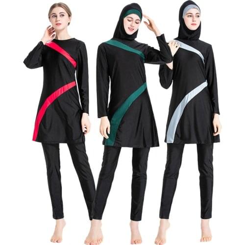 Muslimah Swimsuit 2021 New Burkini Long Sleeve Swim Beach Surf Wear Sport Burkinis Islamic Swimwear Patchwork Color Muslim 6XL