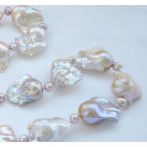 CHARMING 22" 18x23mm PINK LAVENDER BAROQUE KESHI REBORN PEARL NECKLACE
