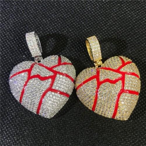 OMYFUN Custom Broken Heart Pendant Gold Silver Color Fractured Hearts Necklace Cubic Zircon Iced Hip Hop Jewelry Accessory