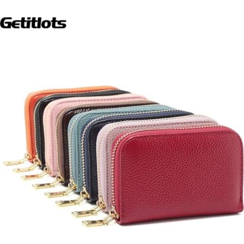 Organ Card Holder Genuine Leather Minimalist Organizer Women Business ID Credit Card Holder Wallet Zipper Rfid Phone Card Bag