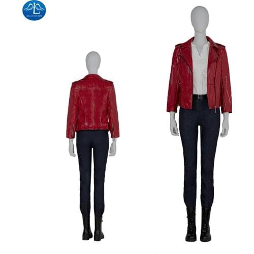 Resident Claire Cosplay Costume Women Leather Jacket Red Coat Halloween Party Carnival Outfit Custom Made