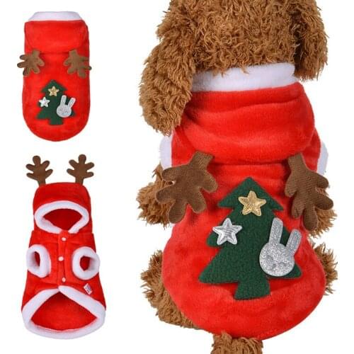 Pet Dog Cat Christmas Coat Sweater Santa Reindeer Costume Soft Warm Fleece Pet Hoodie Winter Thick Party Hooded Clothes