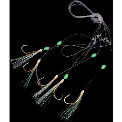 Fish Skin Cod Bass Mackerel Tinsel Feather 5 Hooks Rigs Lure