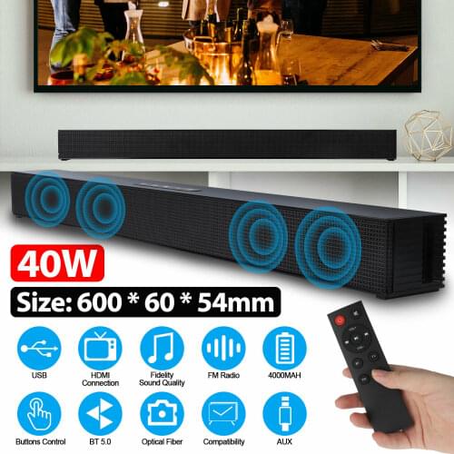 Soundbar TV Speaker Wired & Wireless Home Theater 40W Bluetooth 5.0 Speaker with Subwoofer Support Optical Coaxial HDMI