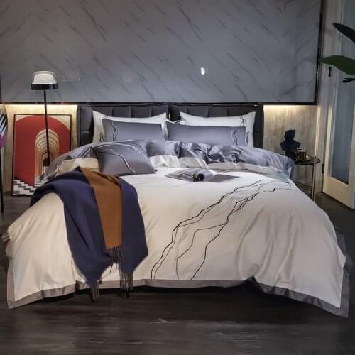 Light Luxury Style Bedding Set Long-staple Cotton Embroidered Duvet Cover Four-piece Set Marbled European Style Cotton Bedding