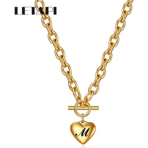 LETAPI Top Quality Women Girls Letter Heart Necklace Gold 26 Letters Charm Necklaces Stainless Steel Pendants Jewelry Necklace