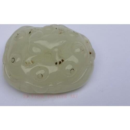 YIZHU CULTUER ART Collection Old China Xinjiang Jade Carving Lotus leaf Frog Pendant Decoration