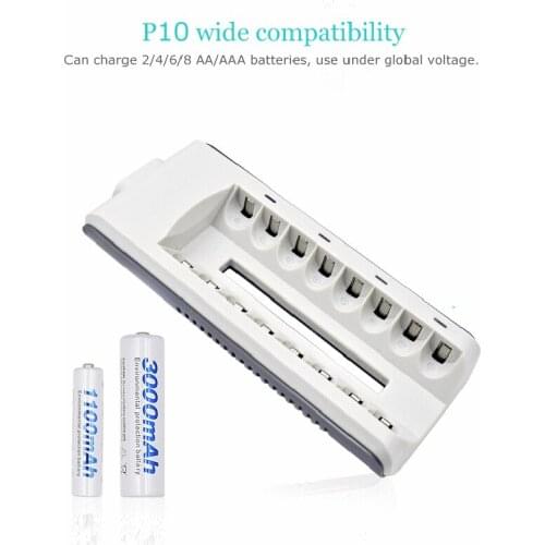 8 Slots AA AAA Battery Charger with LED Light Fast Charger for 2A 3A Ni-MH / Ni-Cd Battery Rechargeable Batteries EU/US Plug