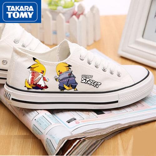 TAKARA TOMY Pokemon Ladies Comfortable Breathable Non-slip Canvas Shoes Simple Cartoon Printing Casual All-match Sneakers