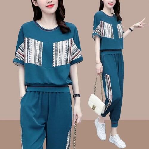 Two-piece Womens Plus Size Suit Female 2021 Summer New Sports Casual Fashion Two-piece Western-style Pants Suit