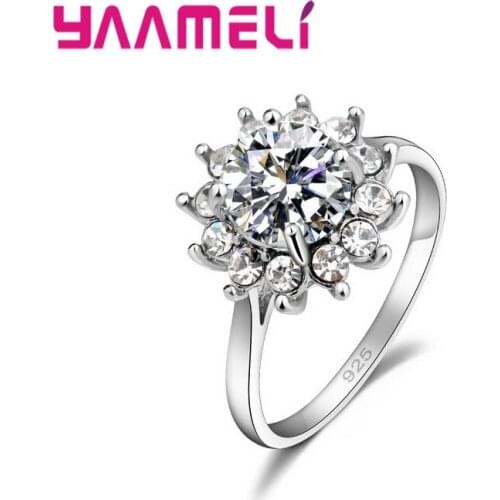 New Arrival 925 Sterling Silver Fine Jewelry Classic Cubic Zircon CZ Flower Shape Ring For Women Wedding Free Shipping