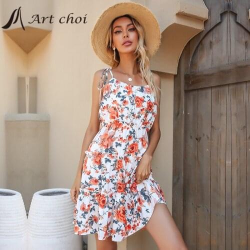 Women Chiffon Sexy Mini Spaghetti Strap Dress Summer Floral Skirt Sundress Sleeveless Backless Bodycon Ladies Party Vestido