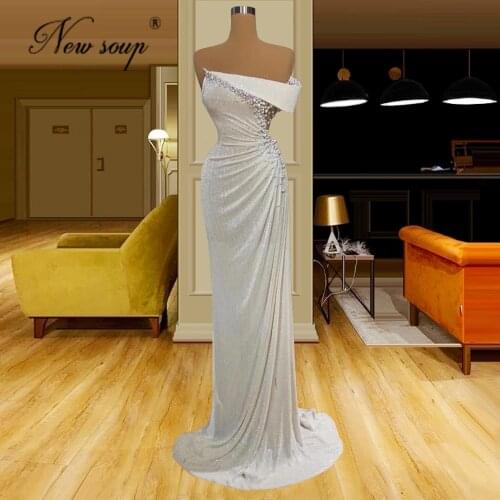 2021 Plus Size Arabic Beaded Evening Dresses Ivory Dubai Party Dress Bling Mermaid Prom Gowns Vestidos De Noche Celebrity Dress