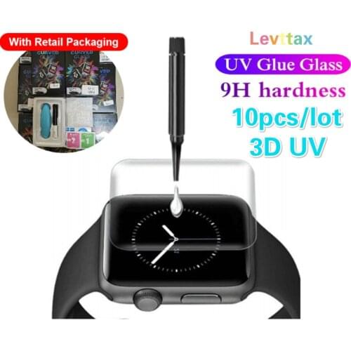 10Pcs 3D UV Full Glue Tempered Glass Screen Protector For Apple Watch Series 38mm 42mm 40mm 44mm 5 4 3 2 1 Full Glass With Box