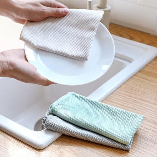 3 Pcs/Set Fish Scale Cloth Dish Towel Rag Kitchen Supplies Home Accessories Cleaning Tool Kitchen Towels Cotton Washing Towel