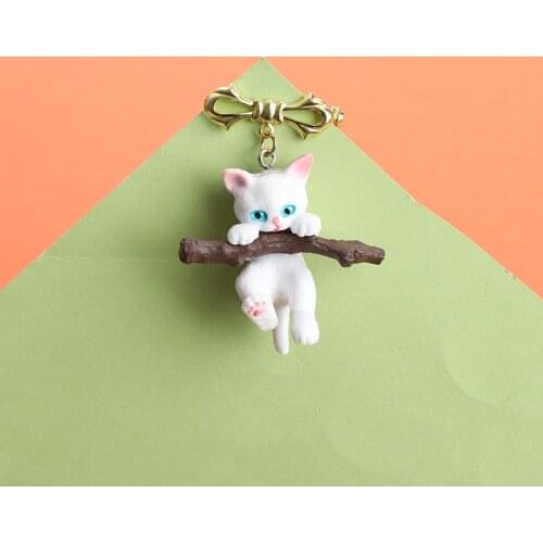 3D Cat Branch Brooches Custom Cute Animal Corsage Brooches for Bag Clothes Coat Sweater Winter Lapel Jewelry Gift Kids Friends