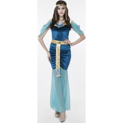 Free shipping Blue Egyptian Goddess Dress Arab Girl Female Theme Costume Halloween Uniform Temptation Festival Performers Wear