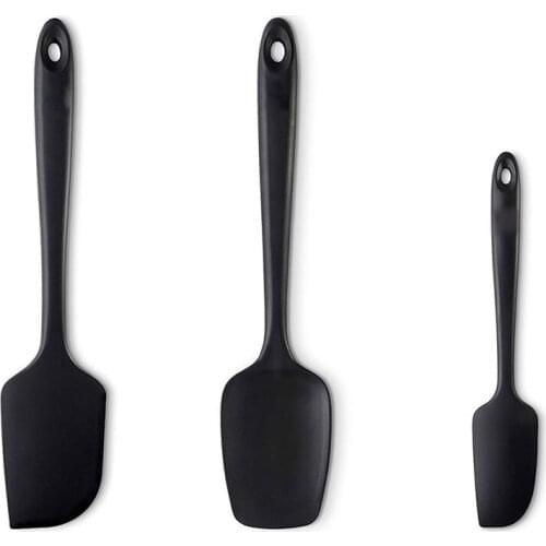 3-Piece Black Silicone Spatula Set - 600Fahrenheit Heat-Resistant Seamless Rubber Spatulas - Small Spatula, Large Spatula for Co