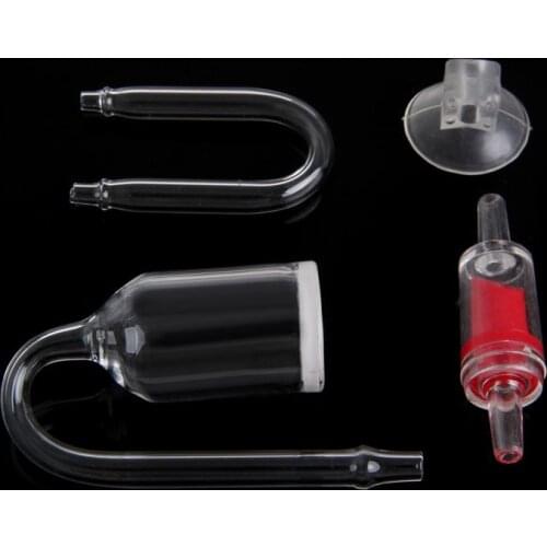 Fish Tank Aquarium CO2 Diffuser Check Valve U Shape Glass Tube Suction Cup Kit