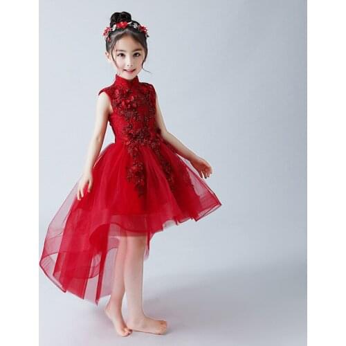 2019 Elegant Red Girl Princess Dinner Party Beauty Embroidery Dress Girl Dance Performance Party Princesss First Ball Dress