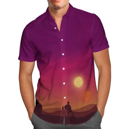 Sunset 3D Beach Hawaiian 2021 Summer Men Shirt Short Sleeve Shirt Streetwear Oversized 5XL Camisa Social Chemise Homme-153