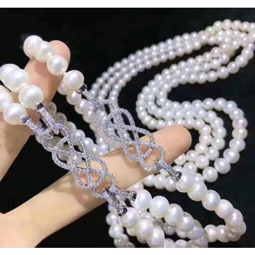 Geometric woven zircon pearl earrings bracelet necklace set for women holiday gift natural pearl high jewelry