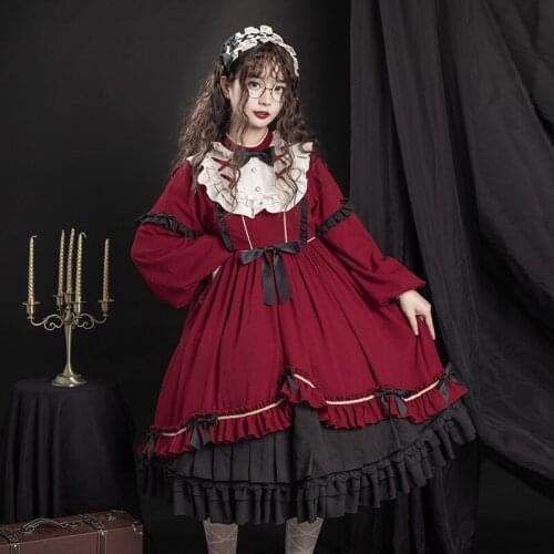 Retro Gothic Solid A-Line High Waist Lolita Dress Cos Sweet Lolita Kawaii Girl Tea Party Princess Dress Loli