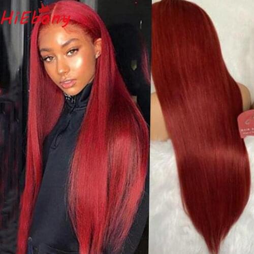 HiEbony Human Hair Lace Front Wigs PrePlucked Deep Red Straight Lace Front Wigs Remy Hair 13x6 Front Lace Wig With Baby Hair