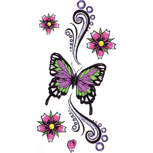 Fake Tattoo Sticker for Woman Girl Sexy Butterfly Flowers Temporary Tattoos Hand Arm Leg Waterproof Tatoo Body Transfer Tatto
