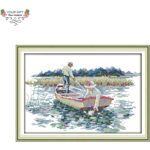 Joy Sunday R696 Free Shipping 14CT 11CT Counted and Stamped Home Decor Pick The Lotus Needlepoints Embroidery Cross Stitch kits