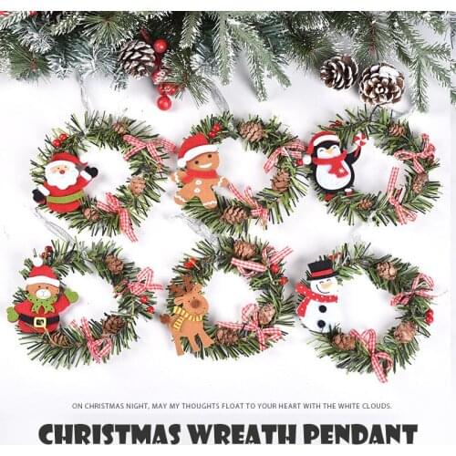 Colorful Mini Christmas Wreath Wooden Cloth Decor Wall Door Hanging Ornament Garland Xmas Party Decor Home Decoration Accessory