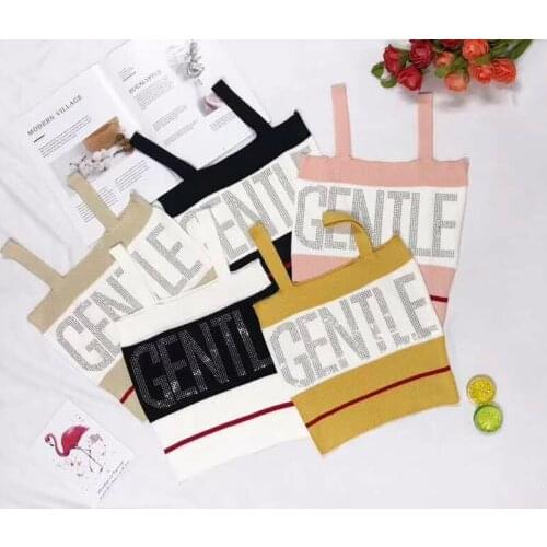 Hot Summer Letter Embroidery Off-Shoulder Women Vest Fashion Stripe Brief Tank Tops