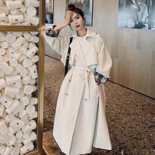 Fashion Women Windbreaker Plus Sashes Elegant Mid-length Autumn Loose Casual Lapel Long Sleeve Female Trench Korean Veste Femme