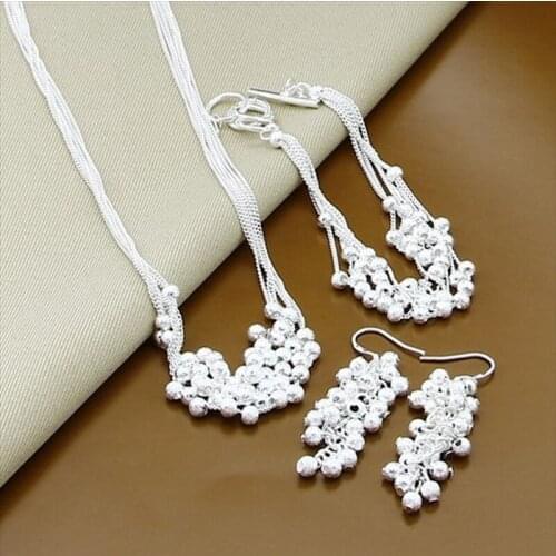 New Trendy 925 Sterling Silver Jewelry Sets Classic Scrub Round Bead Necklace Bracelet Earrings Set Fine Jewelry